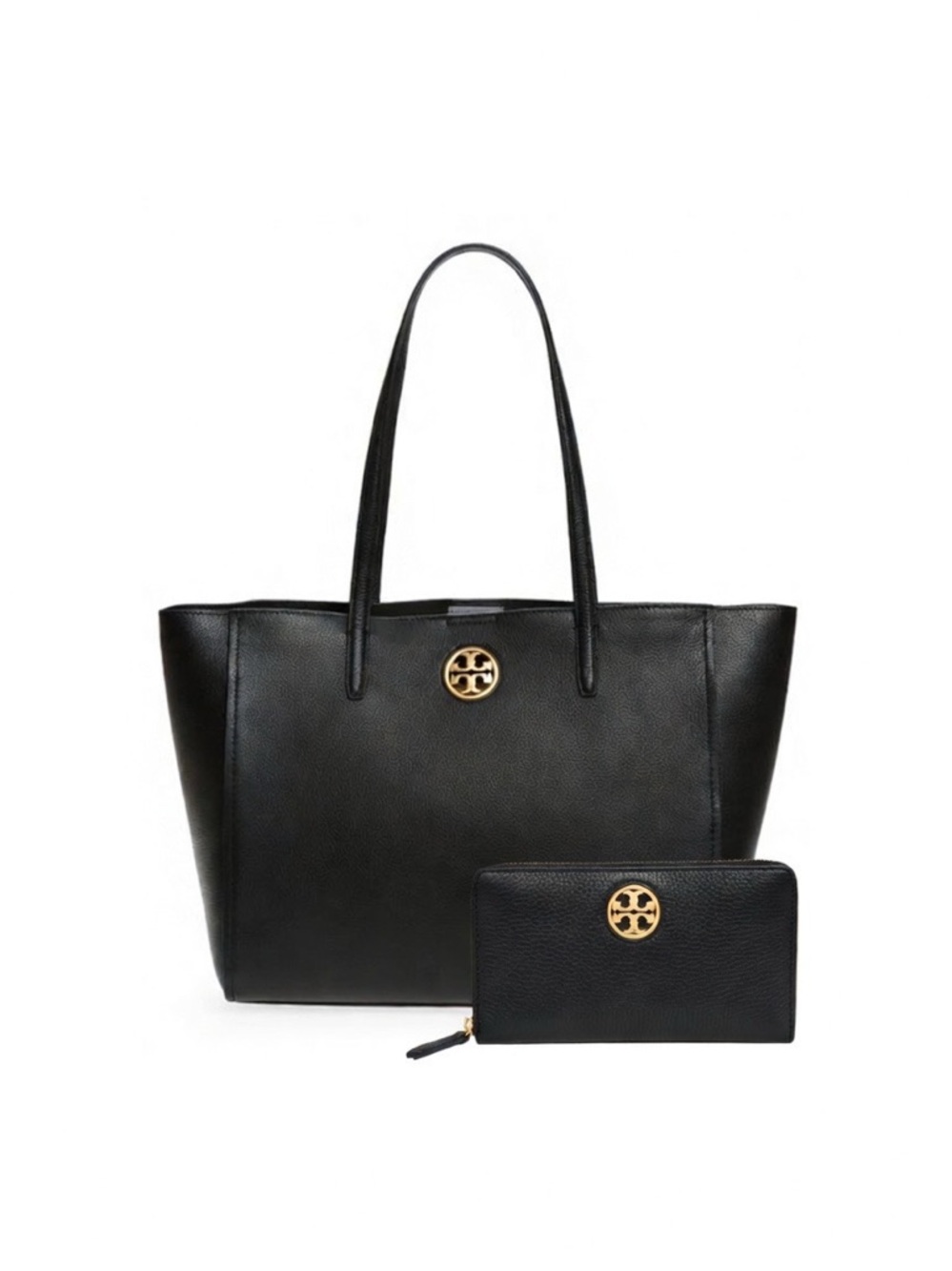 TORY BURCH Carson Tote and Wallet Set, Pebble Leather, Black, Great Price!